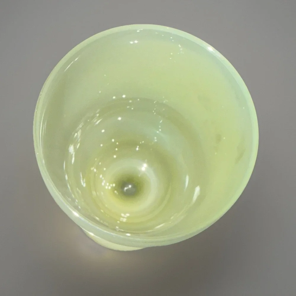 Vintage 70s Unique Frosted Yellow‎ Hand Blown Milkshake Ice Cream Glass